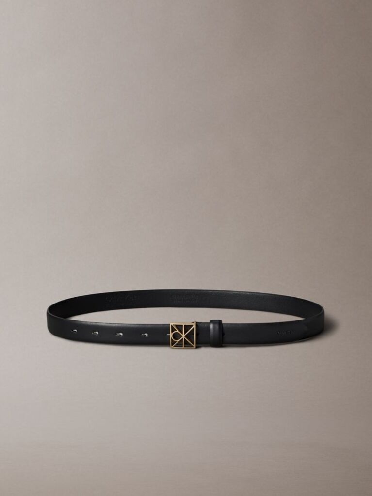 Black Full-Grain Leather Emblem Logo Belt  Women