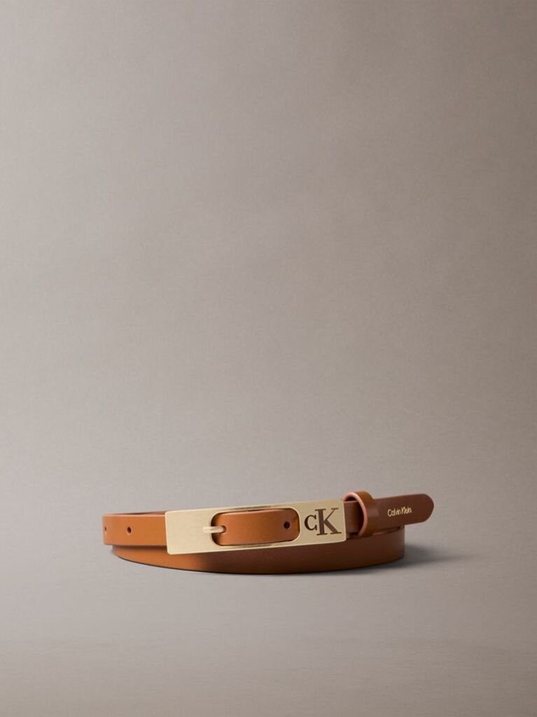 Brown CK Monogram Elongated Buckle Leather Belt  Women