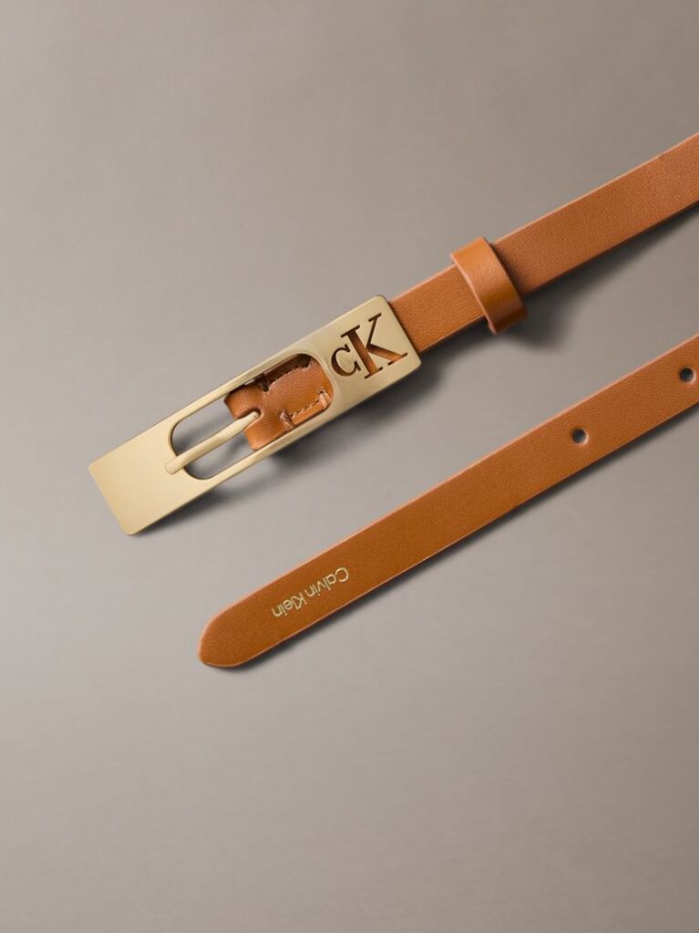 Brown CK Monogram Elongated Buckle Leather Belt  Women