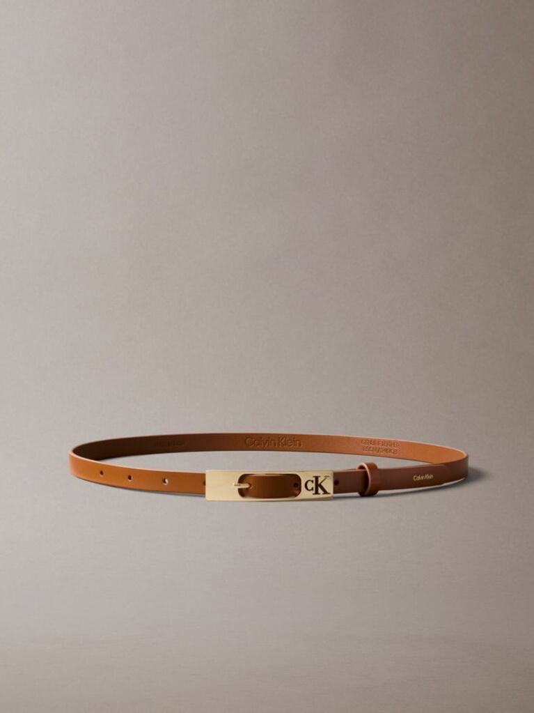 Brown CK Monogram Elongated Buckle Leather Belt  Women