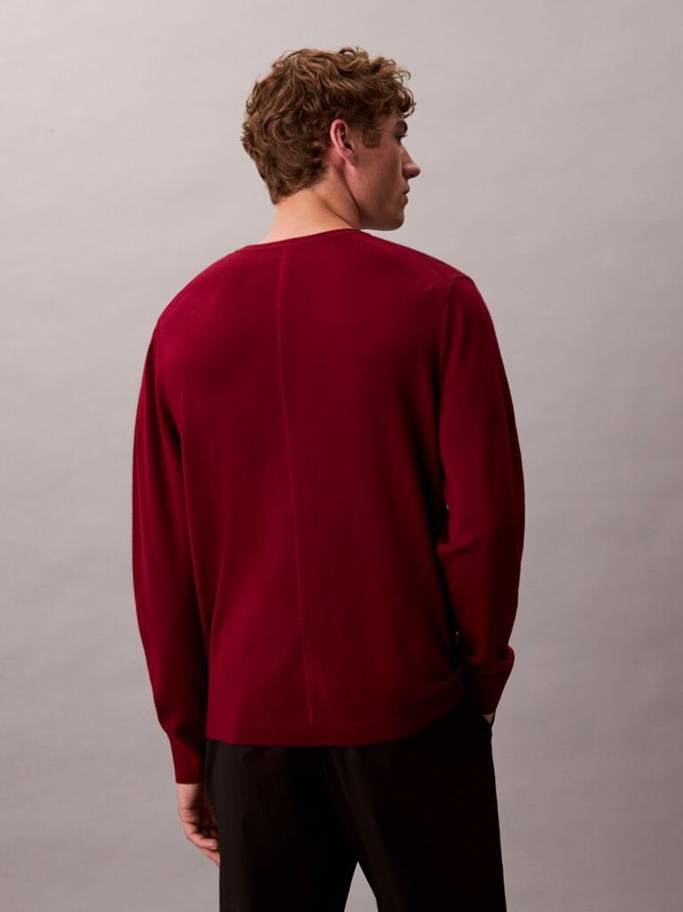 Red Merino Wool Classic Sweater  Men