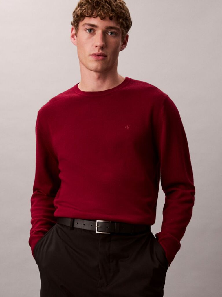 Red Merino Wool Classic Sweater  Men