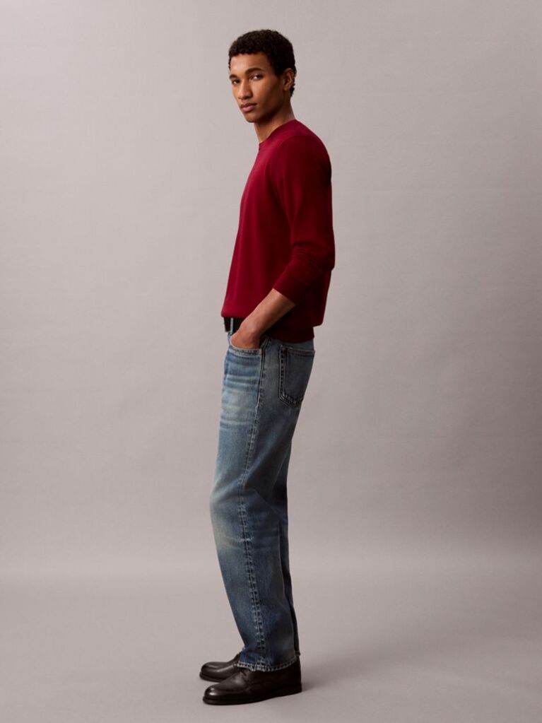 Red Merino Wool Classic Sweater  Men