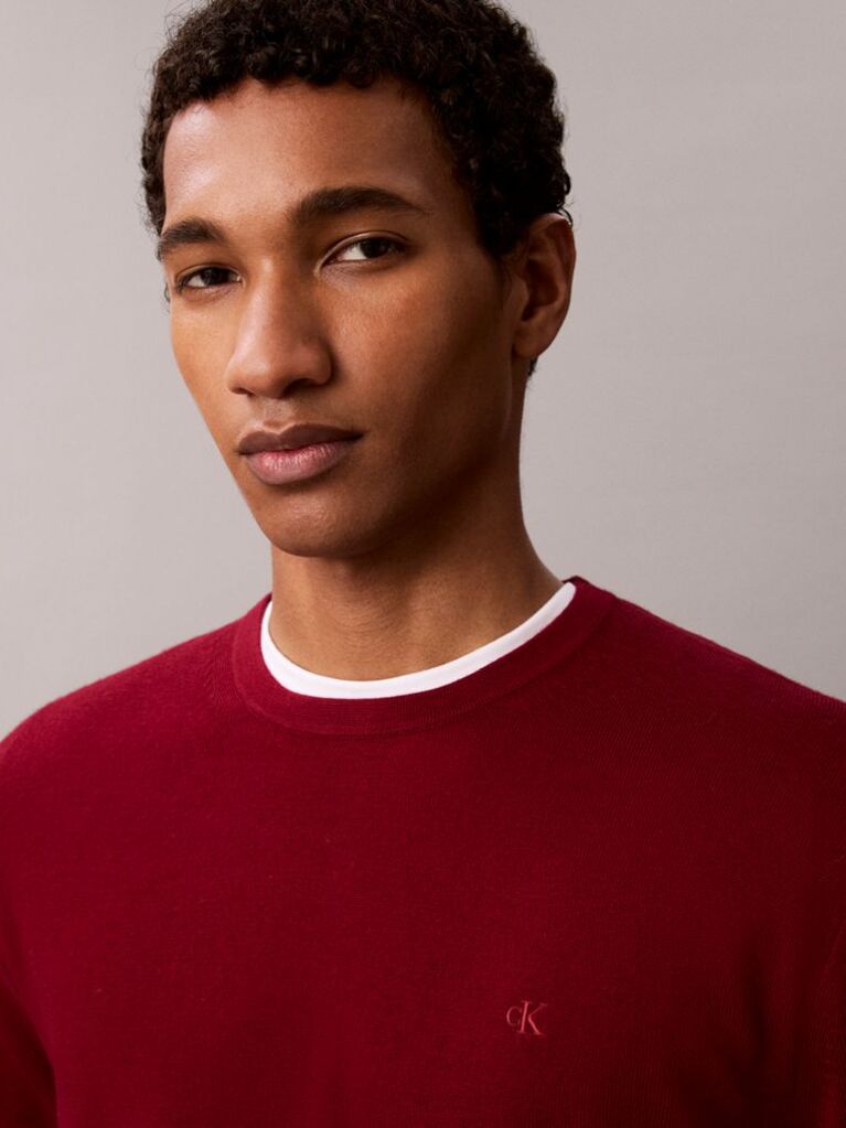 Red Merino Wool Classic Sweater  Men