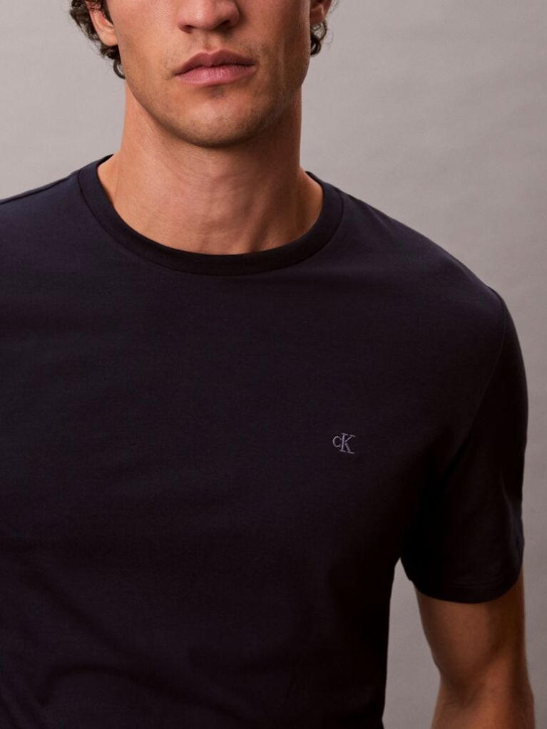 Μπλε Κοντομάνικο T-Shirt Από Ελαστικό Βαμβάκι Και Slim Γραμμή  Άνδρας