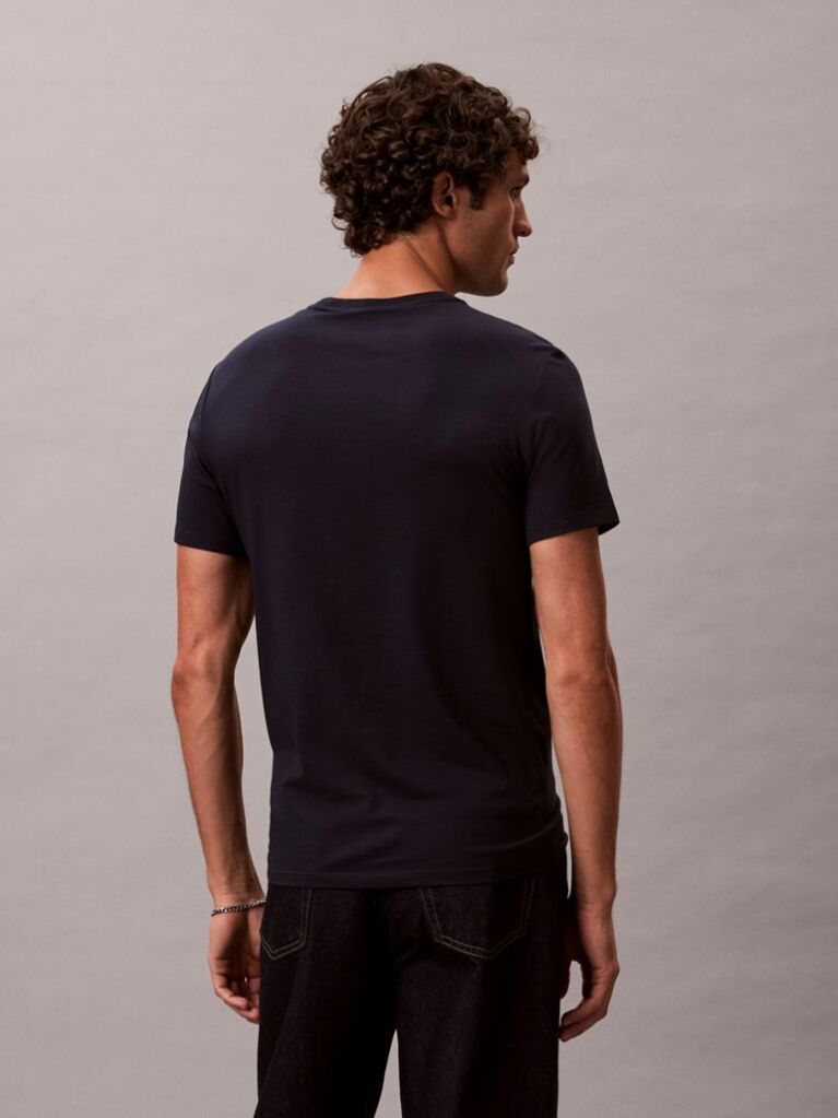 Μπλε Κοντομάνικο T-Shirt Από Ελαστικό Βαμβάκι Και Slim Γραμμή  Άνδρας