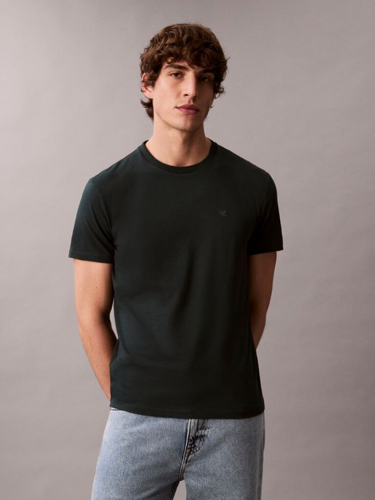 Πράσινο Κοντομάνικο T-Shirt Από Ελαστικό Βαμβάκι Και Slim Γραμμή  Άνδρας