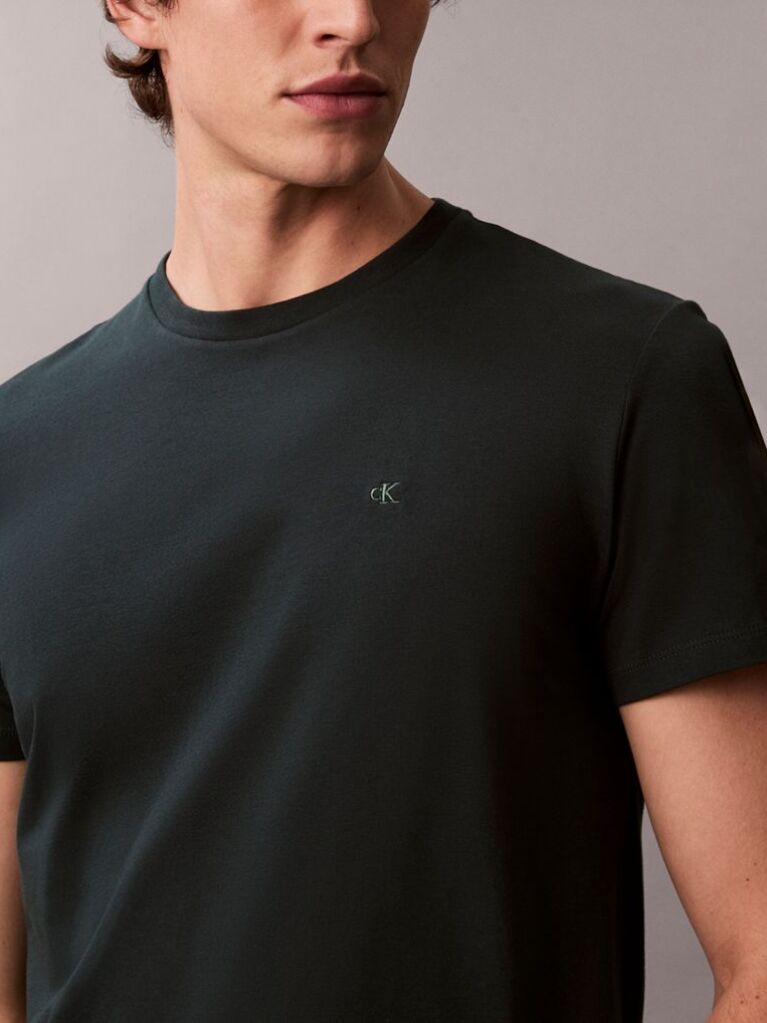 Πράσινο Κοντομάνικο T-Shirt Από Ελαστικό Βαμβάκι Και Slim Γραμμή  Άνδρας