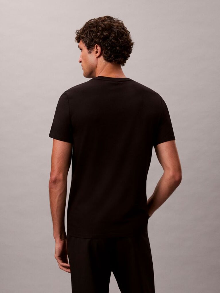 Μαύρο Κοντομάνικο T-Shirt Από Ελαστικό Βαμβάκι Και Slim Γραμμή  Άνδρας