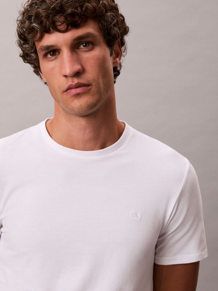 Λευκό Κοντομάνικο T-Shirt Από Ελαστικό Βαμβάκι Και Slim Γραμμή  Άνδρας
