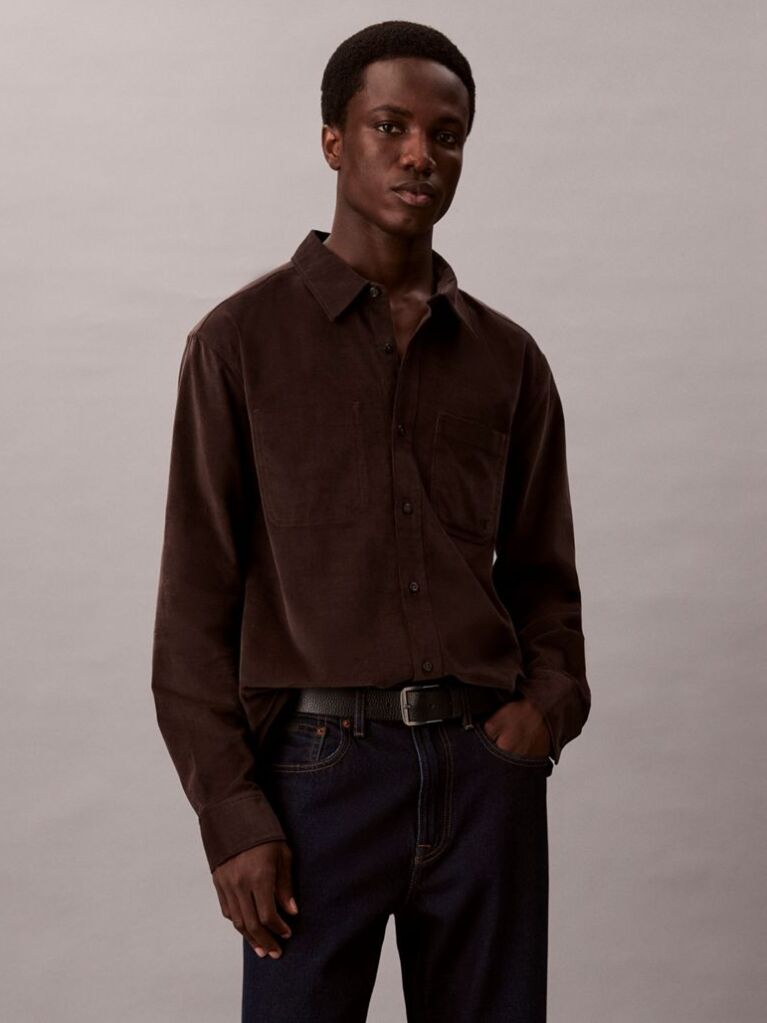 Brown Corduroy Relaxed Button-Down Shirt  Men