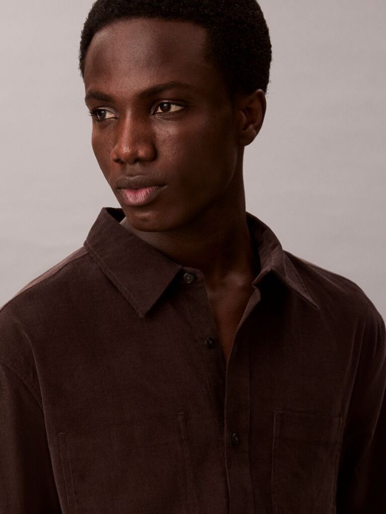Brown Corduroy Relaxed Button-Down Shirt  Men