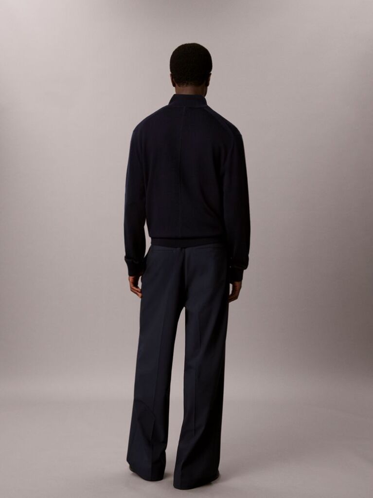 Blue Merino Wool Quarter Zip Jumper  Men