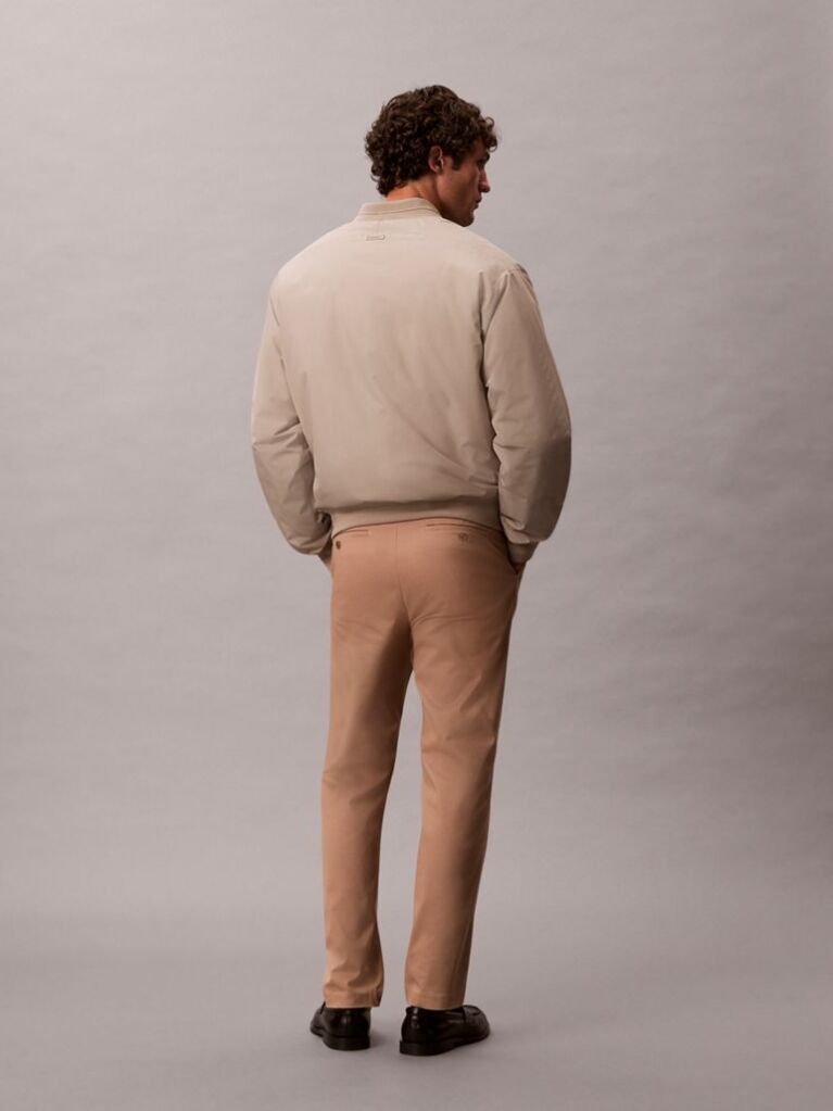 Beige Slim Tapered Sateen Chino Trouser  Men