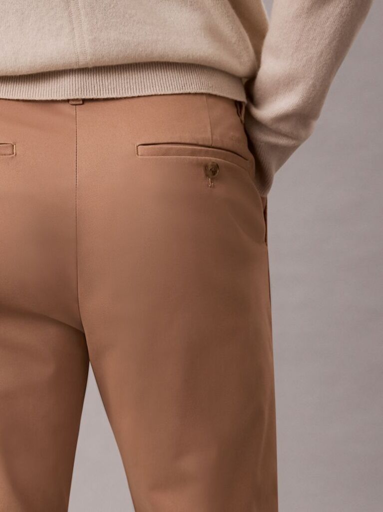 Beige Slim Tapered Sateen Chino Trouser  Men