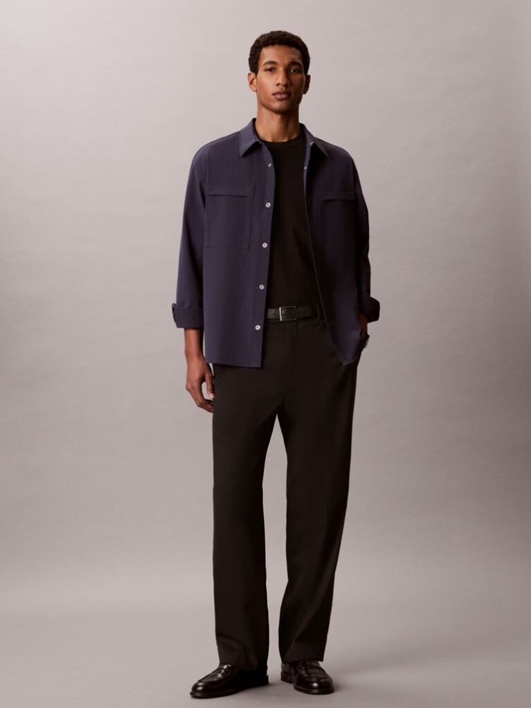 Blue Longsleeve Tech Knit Dobby Relaxed Overshirt  Men