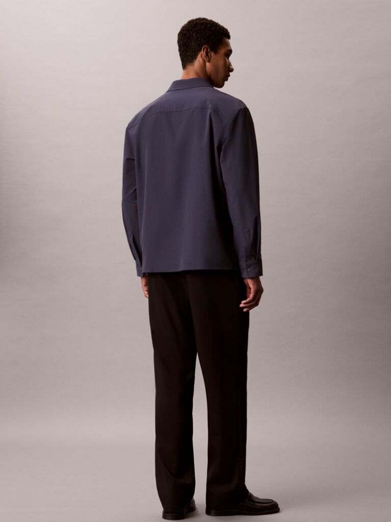 Blue Longsleeve Tech Knit Dobby Relaxed Overshirt  Men