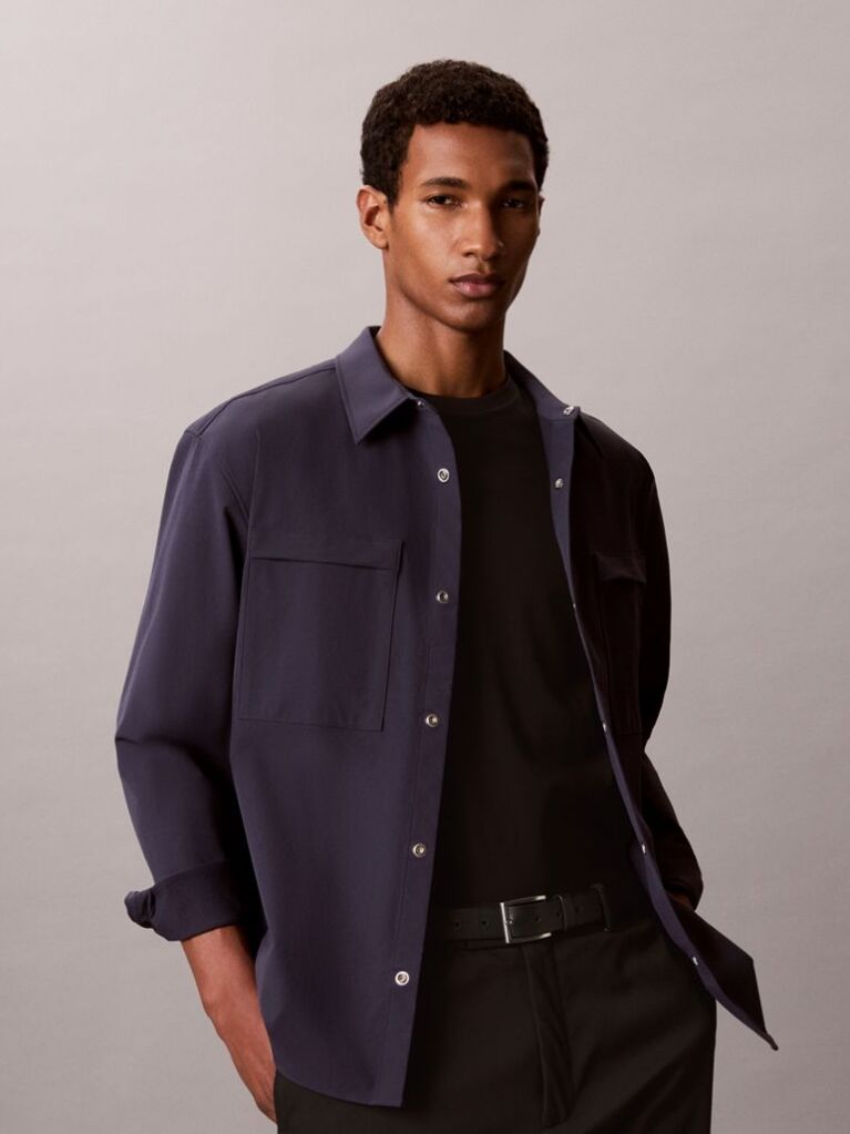 Blue Longsleeve Tech Knit Dobby Relaxed Overshirt  Men