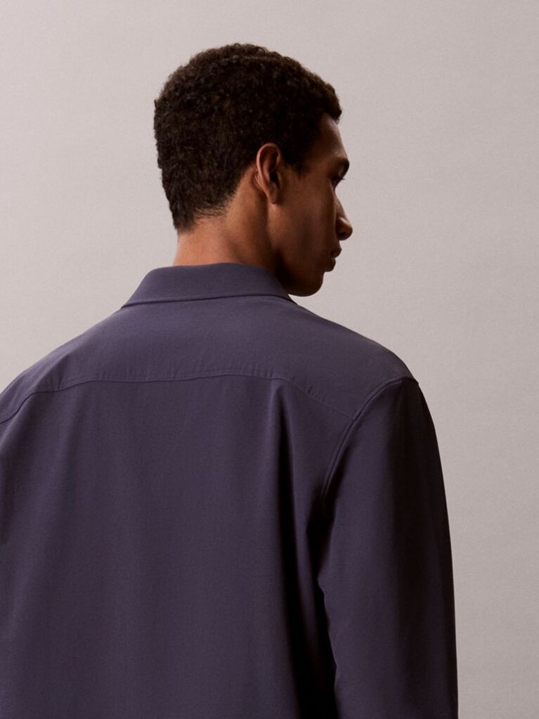 Blue Longsleeve Tech Knit Dobby Relaxed Overshirt  Men