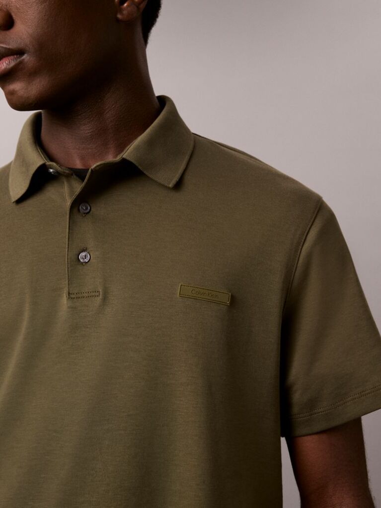 Green Slim Cotton Badge Polo Shirt  Men