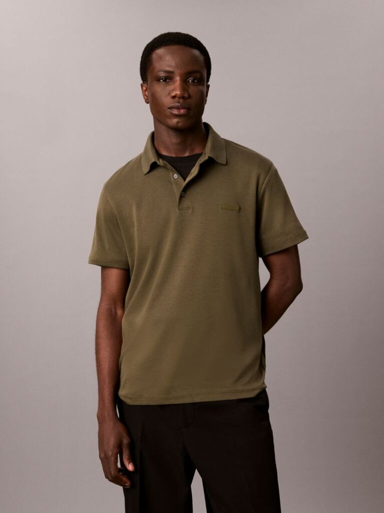 Green Slim Cotton Badge Polo Shirt  Men