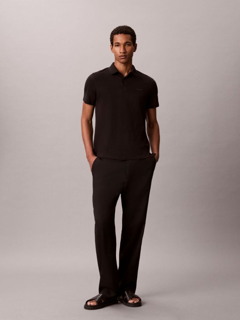 Black Slim Cotton Badge Polo Shirt  Men
