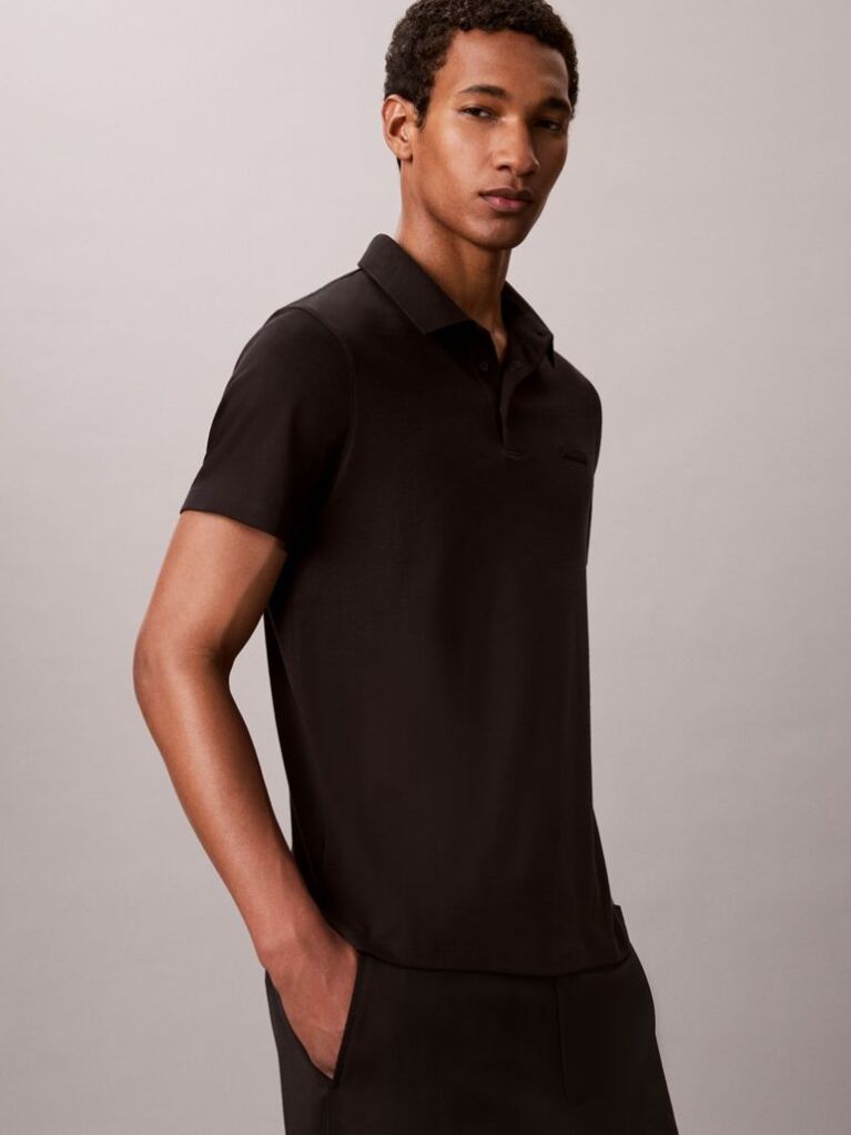 Black Slim Cotton Badge Polo Shirt  Men