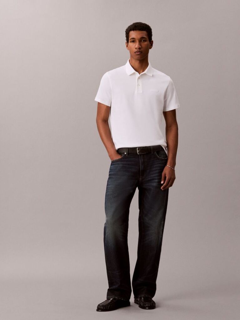 White Slim Cotton Badge Polo Shirt  Men