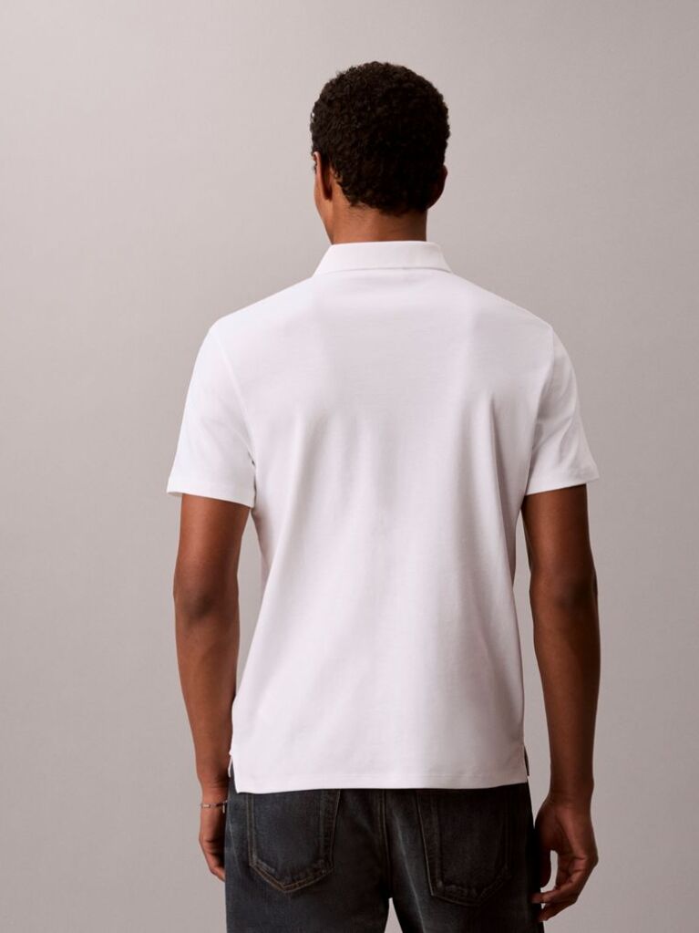 White Slim Cotton Badge Polo Shirt  Men