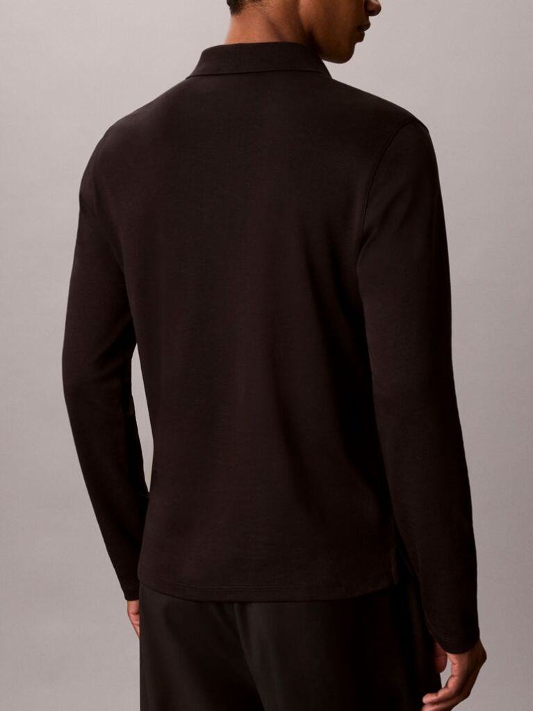 Black Slim Cotton Long Sleeve Polo Shirt  Men