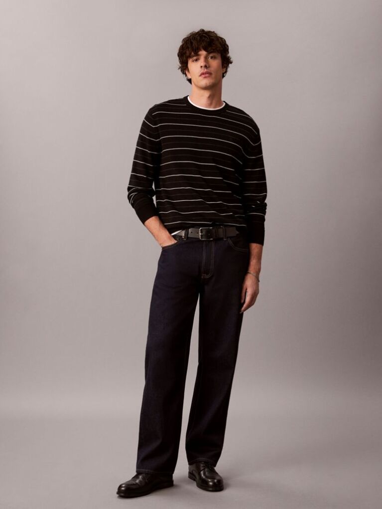 Black Merino Wool Stripe Jumper  Men