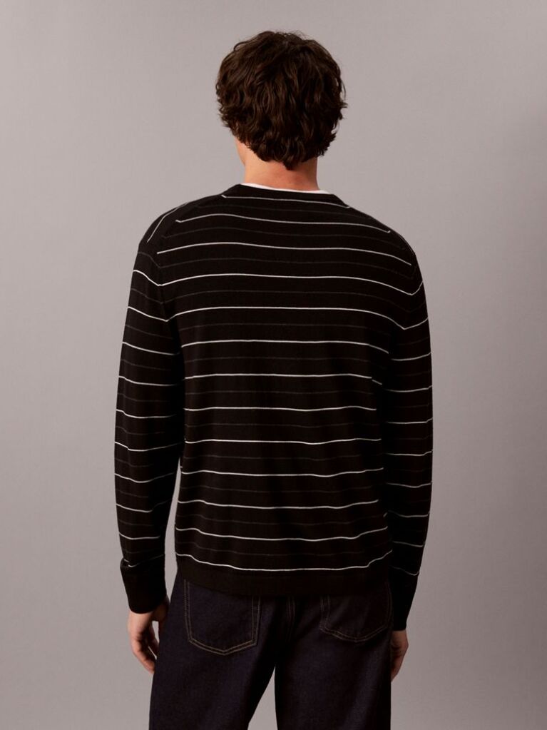 Black Merino Wool Stripe Jumper  Men