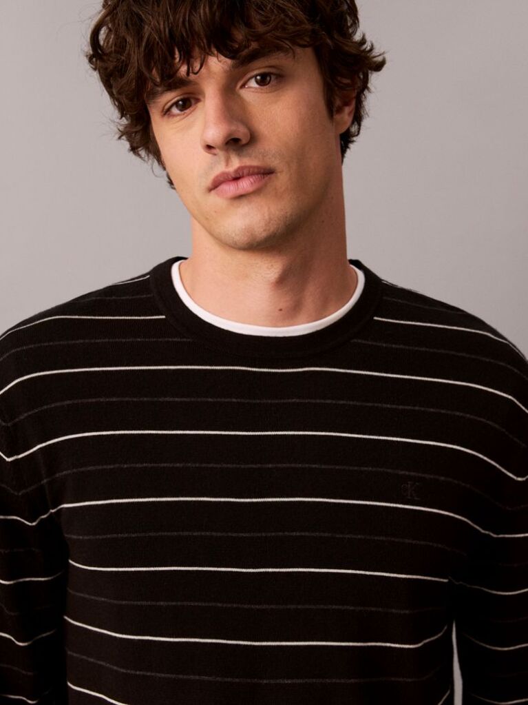 Black Merino Wool Stripe Jumper  Men