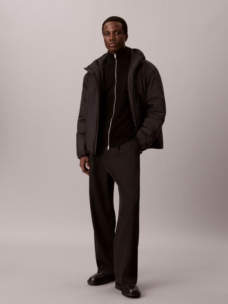 Black Merino Wool Zip-Up Cardigan  Men