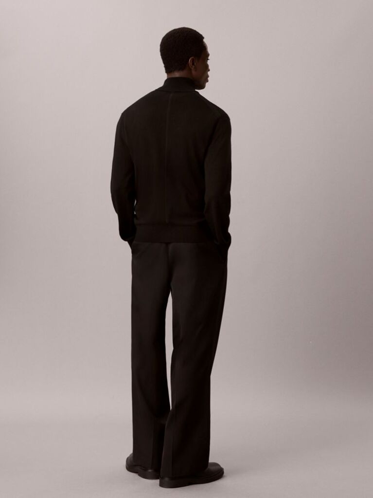 Black Merino Wool Zip-Up Cardigan  Men