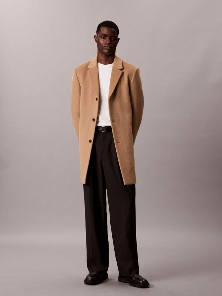Brown Wool Blend Overcoat  Men