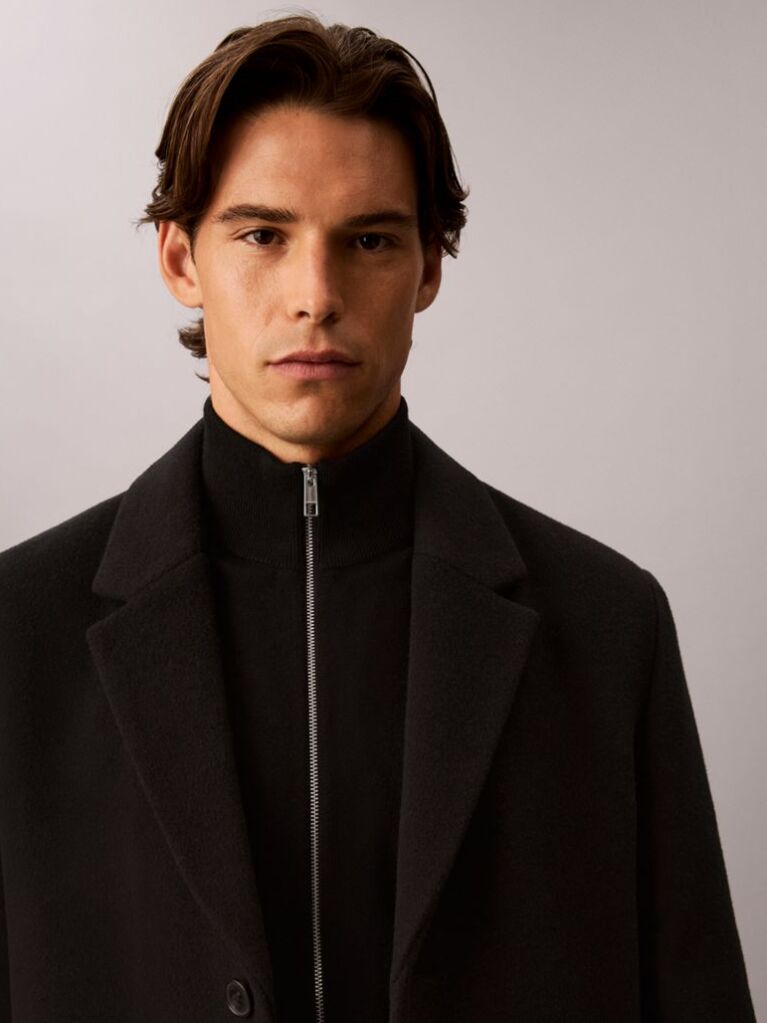 Black Wool Blend Overcoat  Men