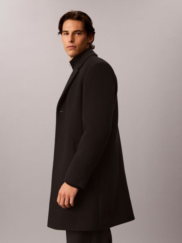 Black Wool Blend Overcoat  Men