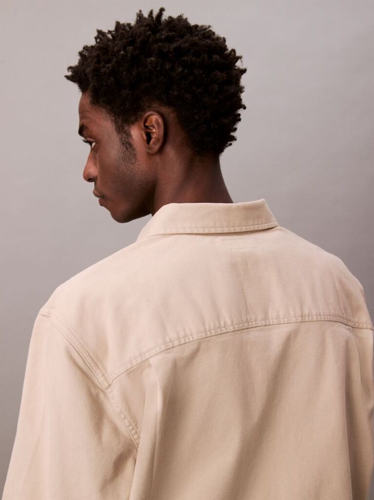 Beige Washed Cotton Canvas Shirt  Men