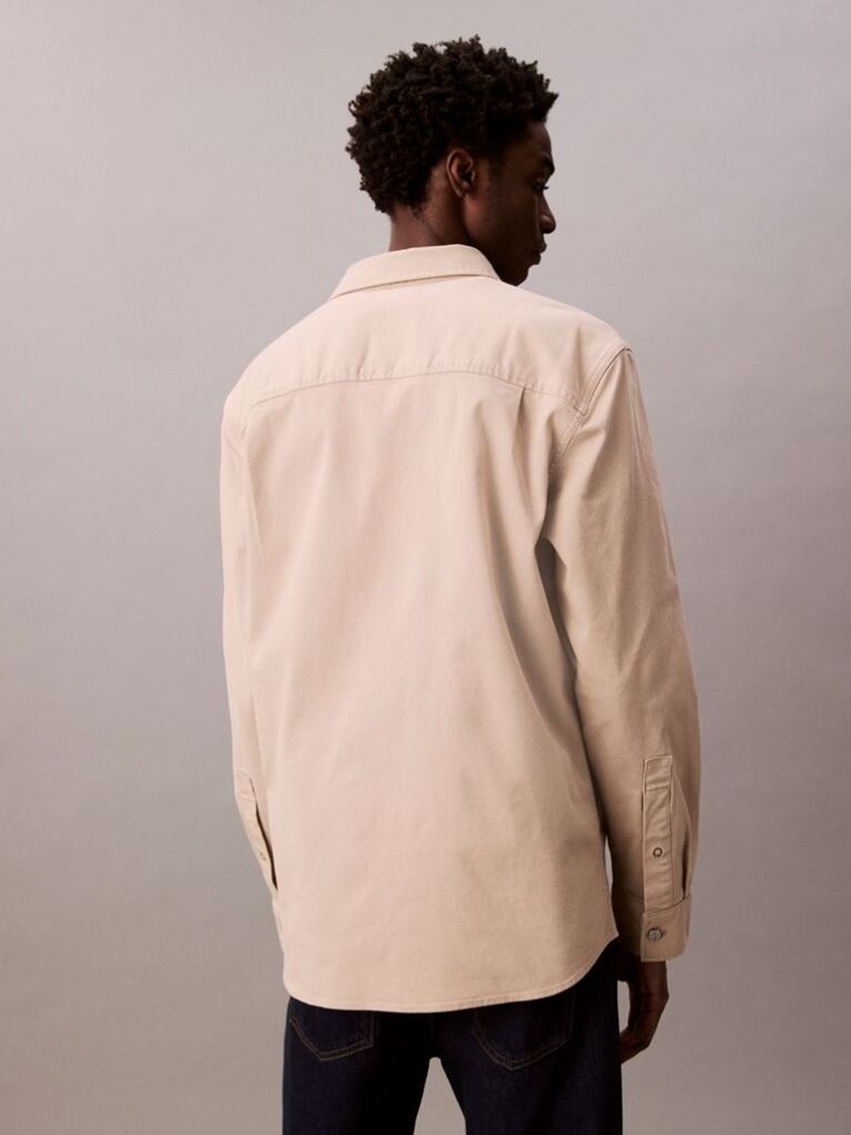 Beige Washed Cotton Canvas Shirt  Men