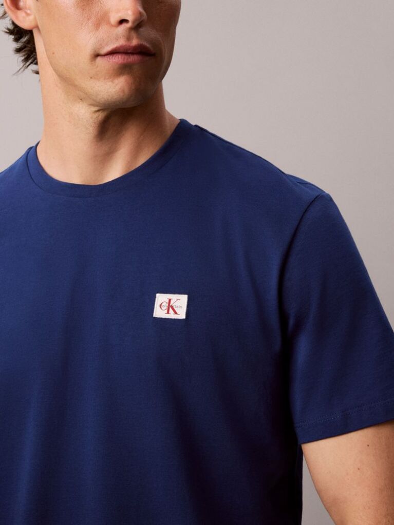 Blue Cotton Badge T-shirt  Men