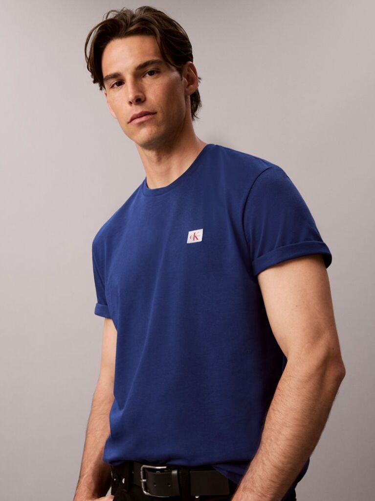 Blue Cotton Badge T-shirt  Men