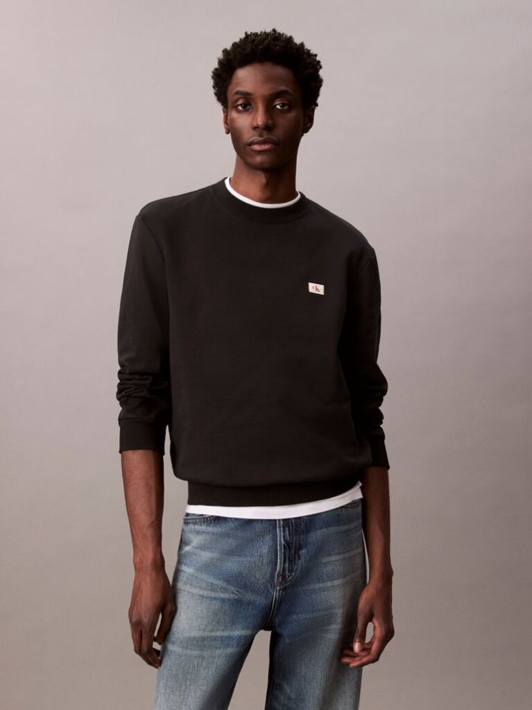 Black Cotton Terry Badge Sweatshirt  Men