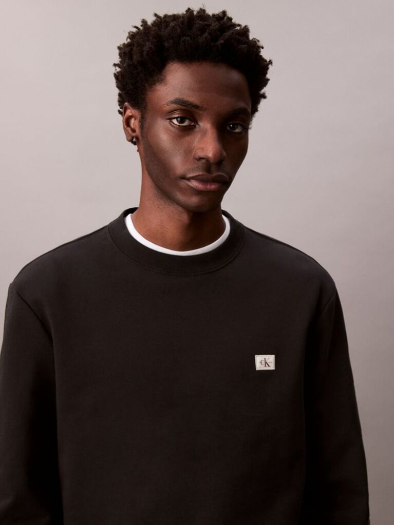 Black Cotton Terry Badge Sweatshirt  Men