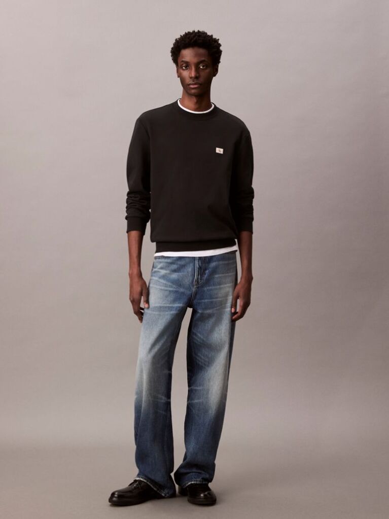 Black Cotton Terry Badge Sweatshirt  Men