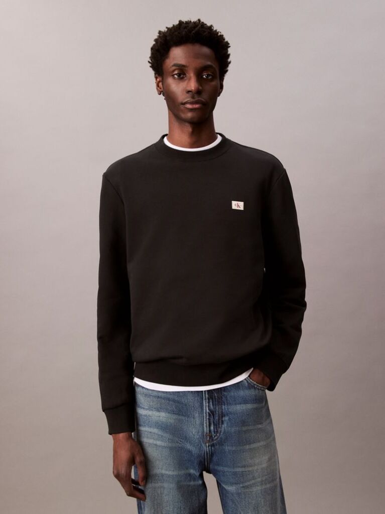 Black Cotton Terry Badge Sweatshirt  Men