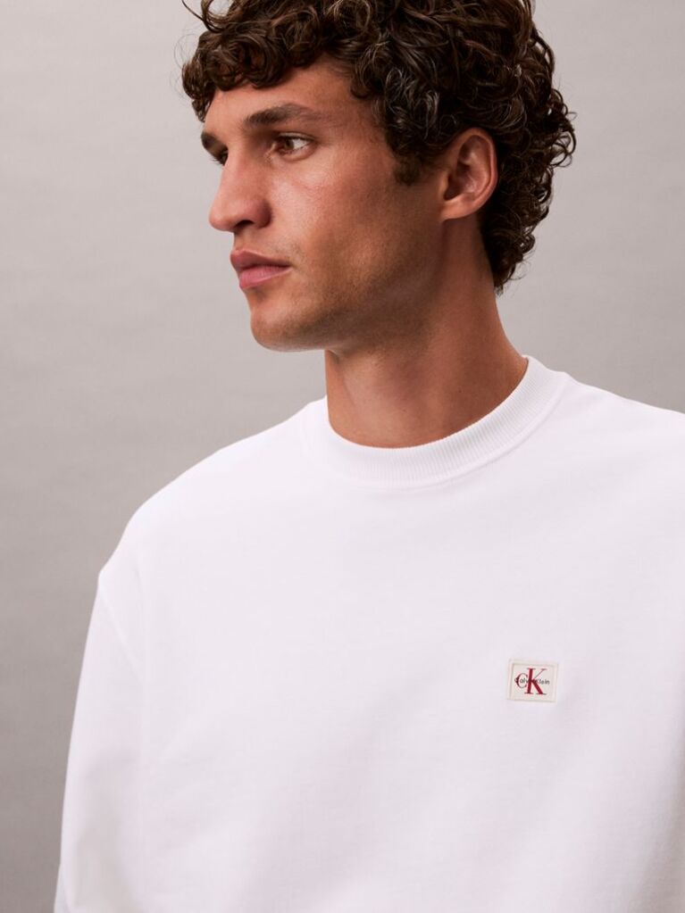 White Cotton Terry Badge Sweatshirt  Men