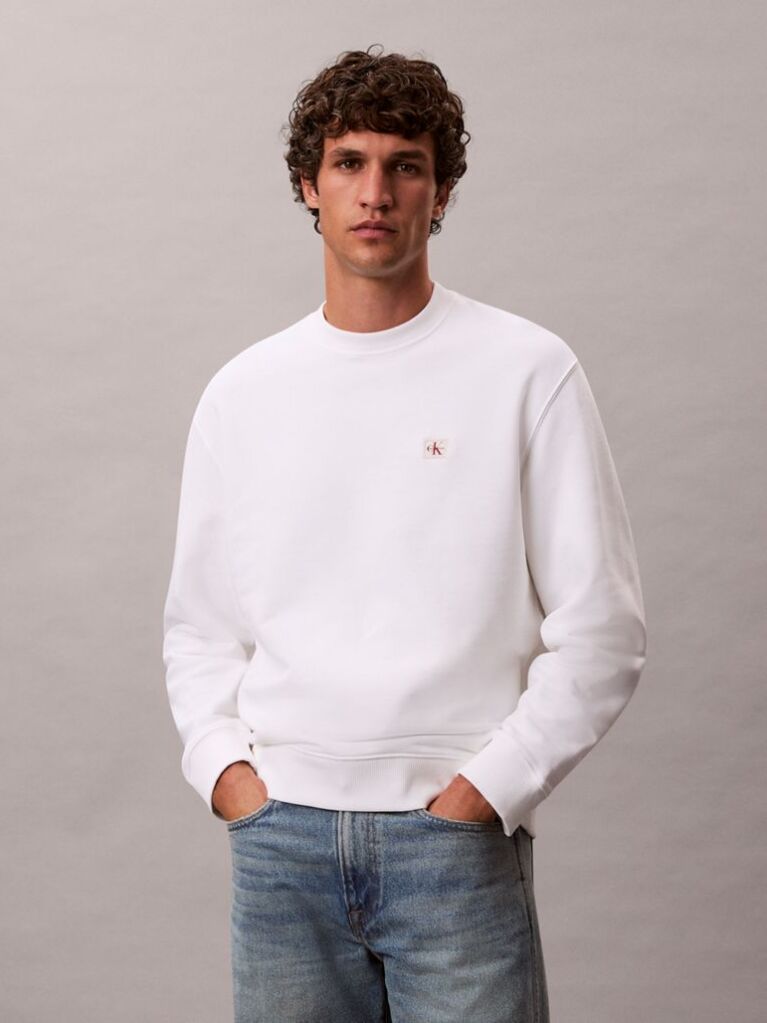White Cotton Terry Badge Sweatshirt  Men