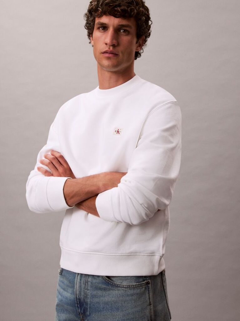 White Cotton Terry Badge Sweatshirt  Men
