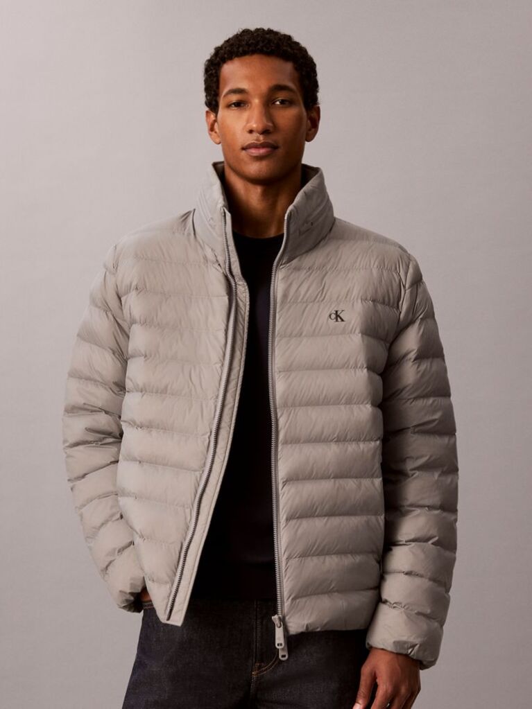 Grey Lightweight Nylon Puffer Jacket  Men